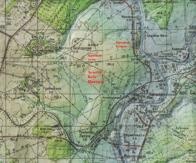 Красный холм в устье Красивой Мечи на топографической карте