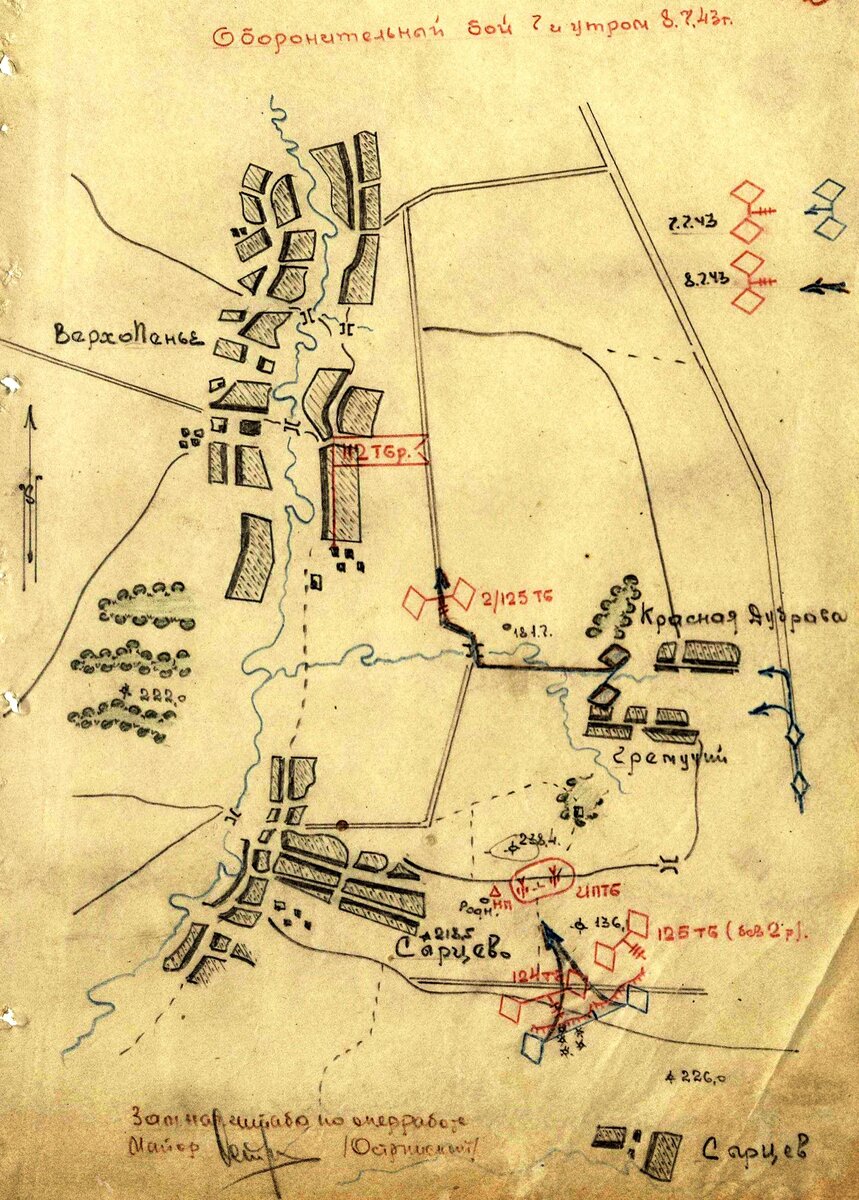 Схема оборонительного боя 112 танковой бригады 7-8 июля 1943 г.