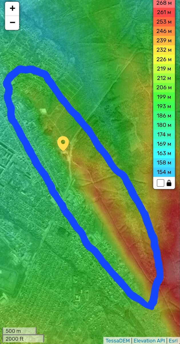 Сопка Увальная на топографической карте высот.