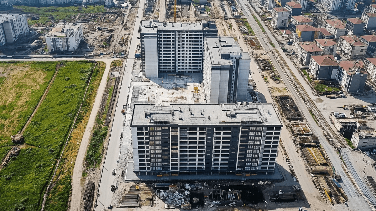 Пример монолитно-кирпичного здания. Изображение сгенерировано с помощью нейросети Midjourney
