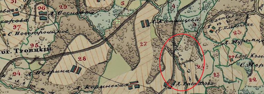 река Пеленда на карте ПГМ Даниловского уезда. 1798 г.
