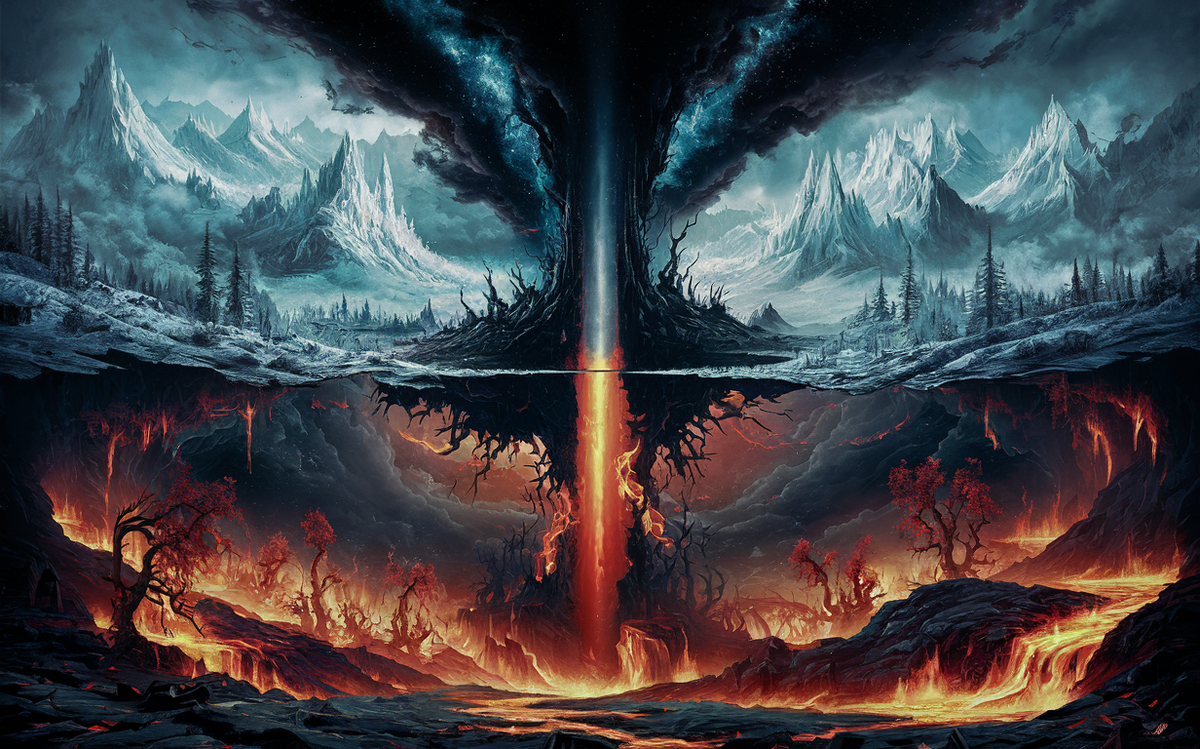 Мировая бездна Гиннунгагап между мирами Ни́фльхе́йм и Муспельхейм 