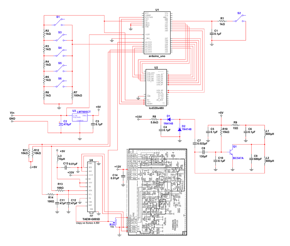 Рисунок 1. Принципиальная схема панорамного индикатора уровня сигнала 45 МГц-860 МГц.