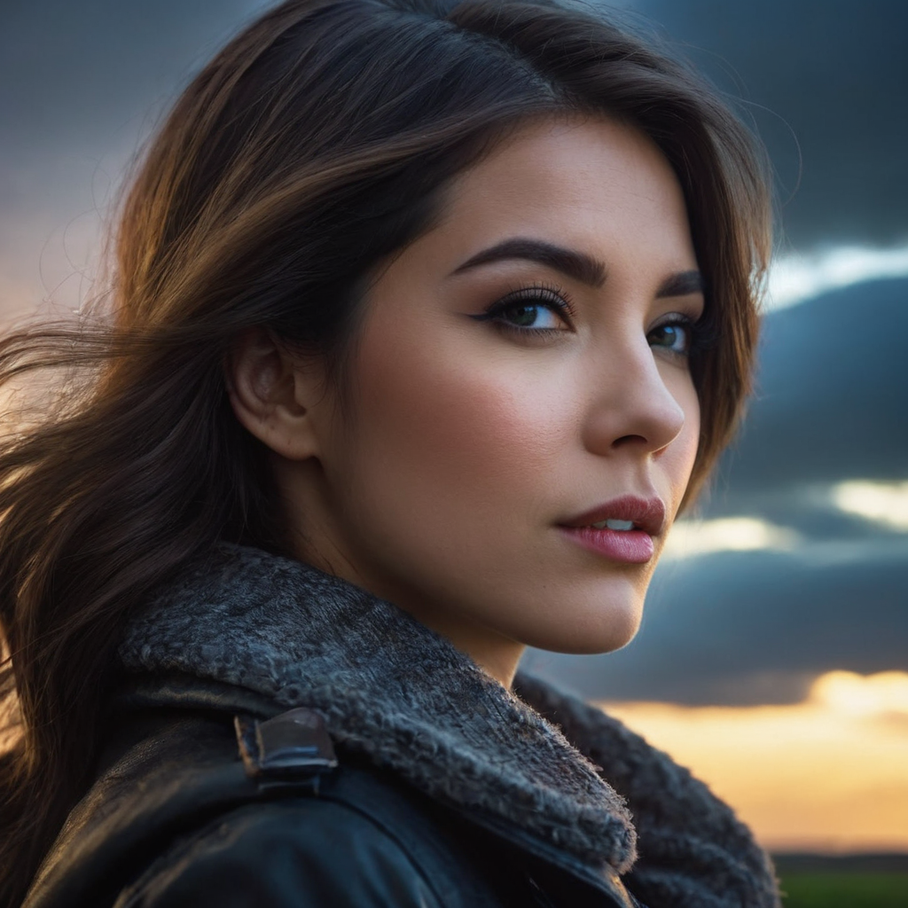 A Girl, Detailed, Dramatic Sky, Atmospheric, Cinematic