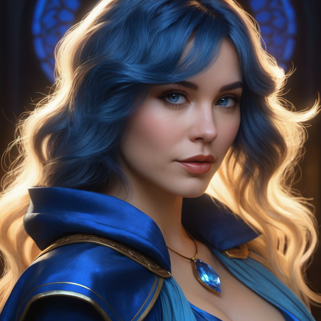 Intense blue gaze, Digital Painting, Unreal Engine, Blender Art by Artgerm and Greg Rutkowski and Alphonse Mucha