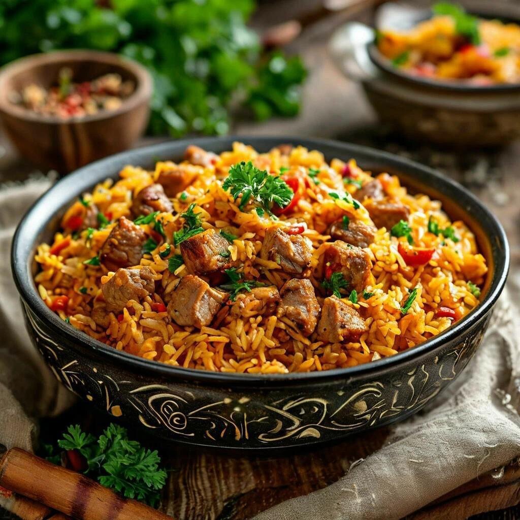 Готовый плов можно украсить зеленью...