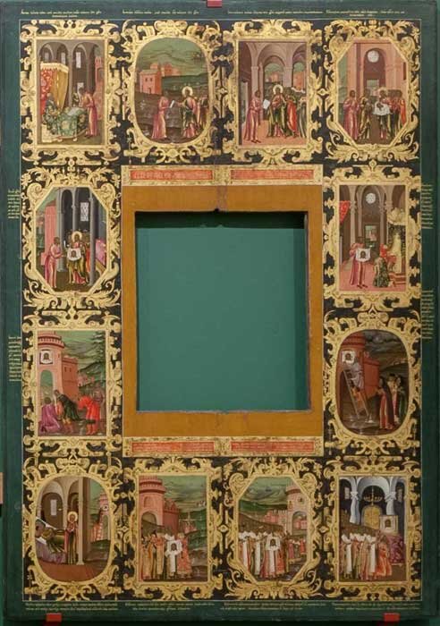 РАМА СО СКАЗАНИЕМ О СПАСЕ НЕРУКОТВОРНОМ. 1694 год. Кирилл Иванов Уланов. Москва, Оружейная палата. Дерево, темпера; 143 × 101,5 см. Собрание Музея имени Андрея Рублева