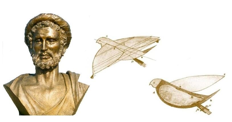 Архит Тарентский и прототип его летающего механического голубя. Источник: fs.znanio.ru