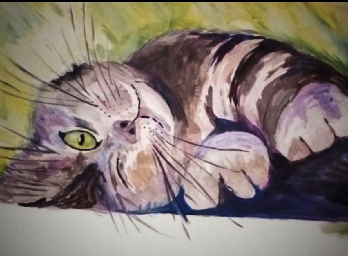 рисунок автора, акварельный кот