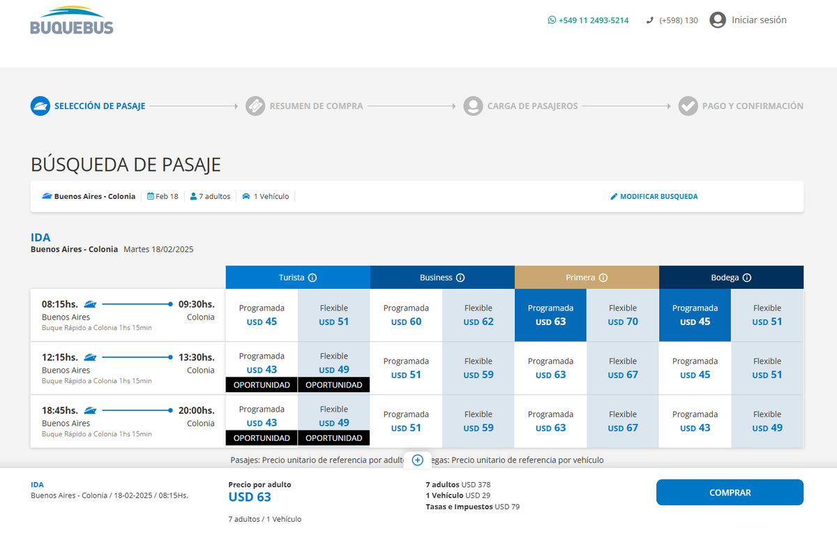 Сайт для покупки билетов на паром из Буэнос-Айреса в Уругвай