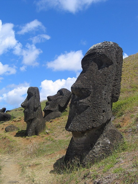 Статуи острова Пасхи (на склоне вулкана Рано-Рараку) // Источник: Wikimedia Commons (Aurbina, Public Domain) https://commons.wikimedia.org/wiki/File:Moai_Rano_raraku.jpg