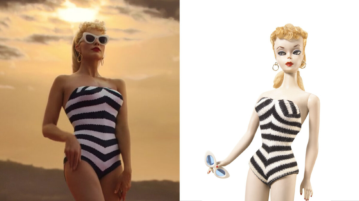 Марго Робби в начальной сцене «Барби» // самая первая кукла Барби