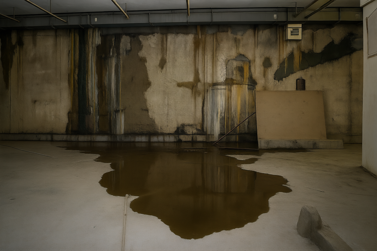 Протечка фундамента, активные протечки