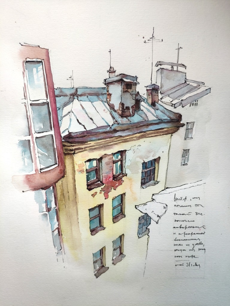 Елена Крымина, акварель+линер.  Листайте галерею >>>