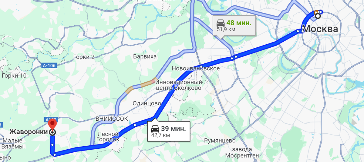 Расстояние от МУРа до Жаворонков