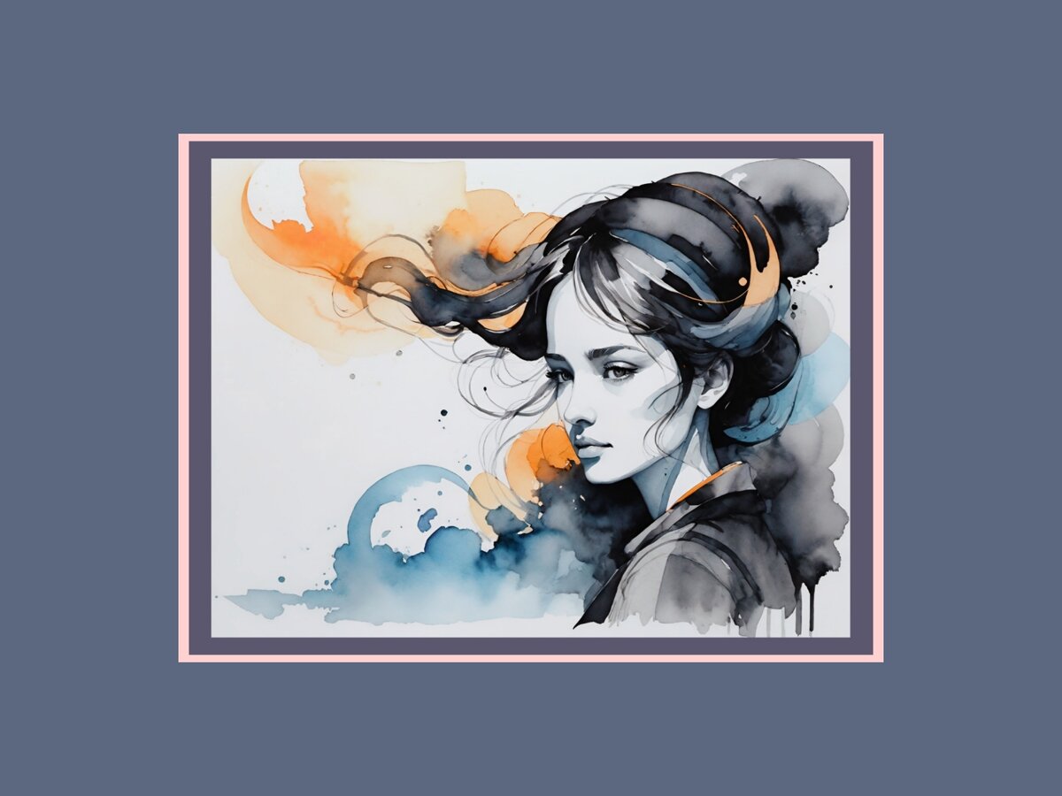 Рисунок оформленный в рамку "Девушка. Акварель" (контент создан автором блога " Дом Художника"