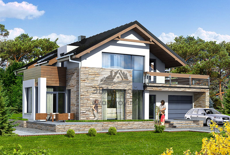 Проект дома 226 м2 с мансардой, гаражом, балконом и террасой - 103-12