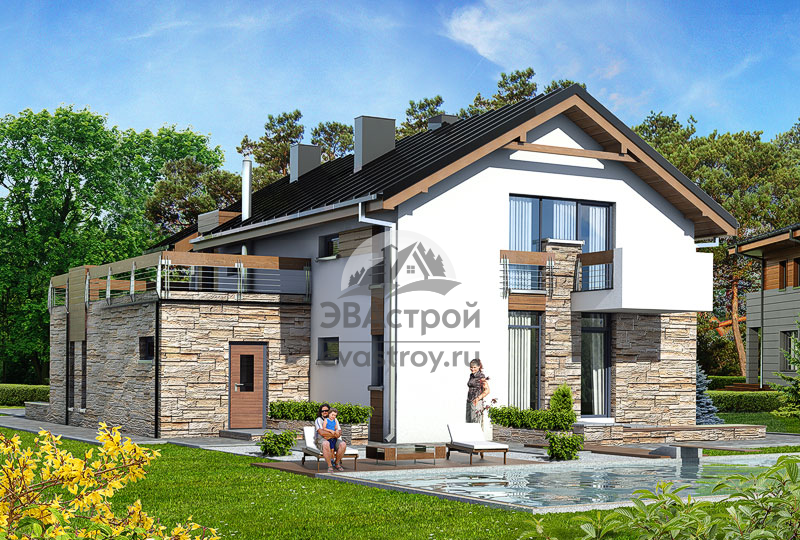 Проект дома 226 м2 с мансардой, гаражом, балконом и террасой - 103-12