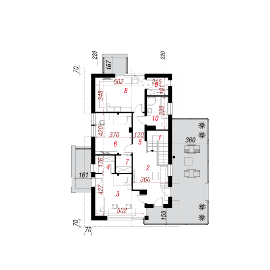 Проект дома 226 м2 с мансардой, гаражом, балконом и террасой - 103-12