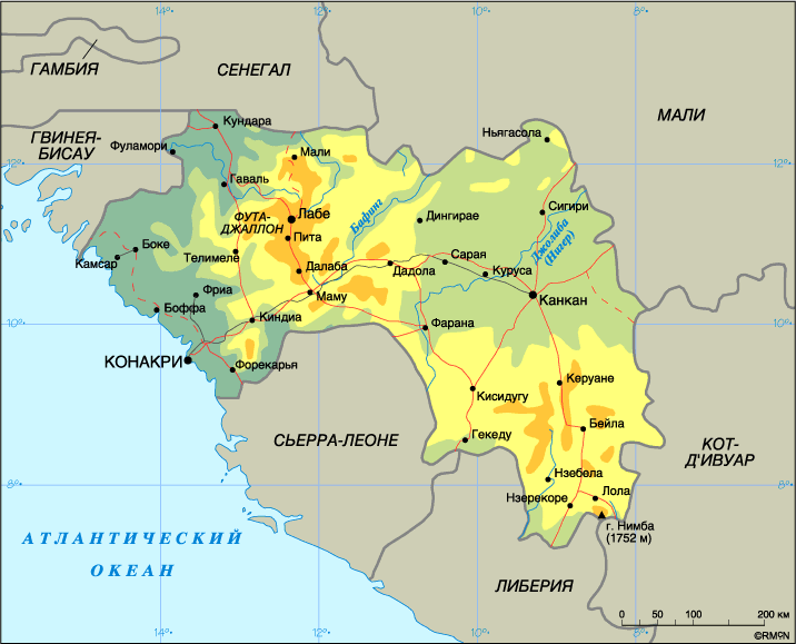 Карта современной Гвинеи