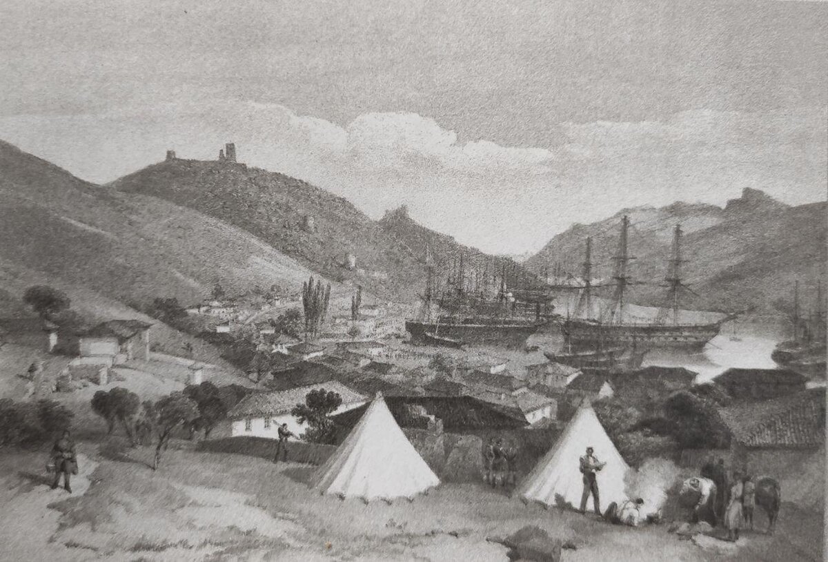 Вид на Балаклавскую бухту. Литография Симпсона. 1856 год.