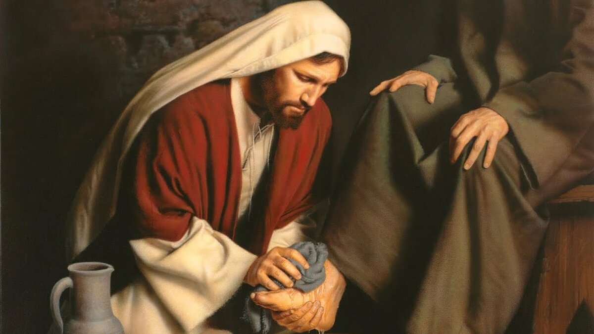 Иисус Христос умывает ноги ученикам
