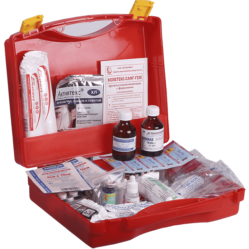 Медицинский набор для оказания первой помощи. Медикаменты и перевязочные средства. Аптечка первой помощи. Набор для оказания первой помощи. Материалы первой помощи.