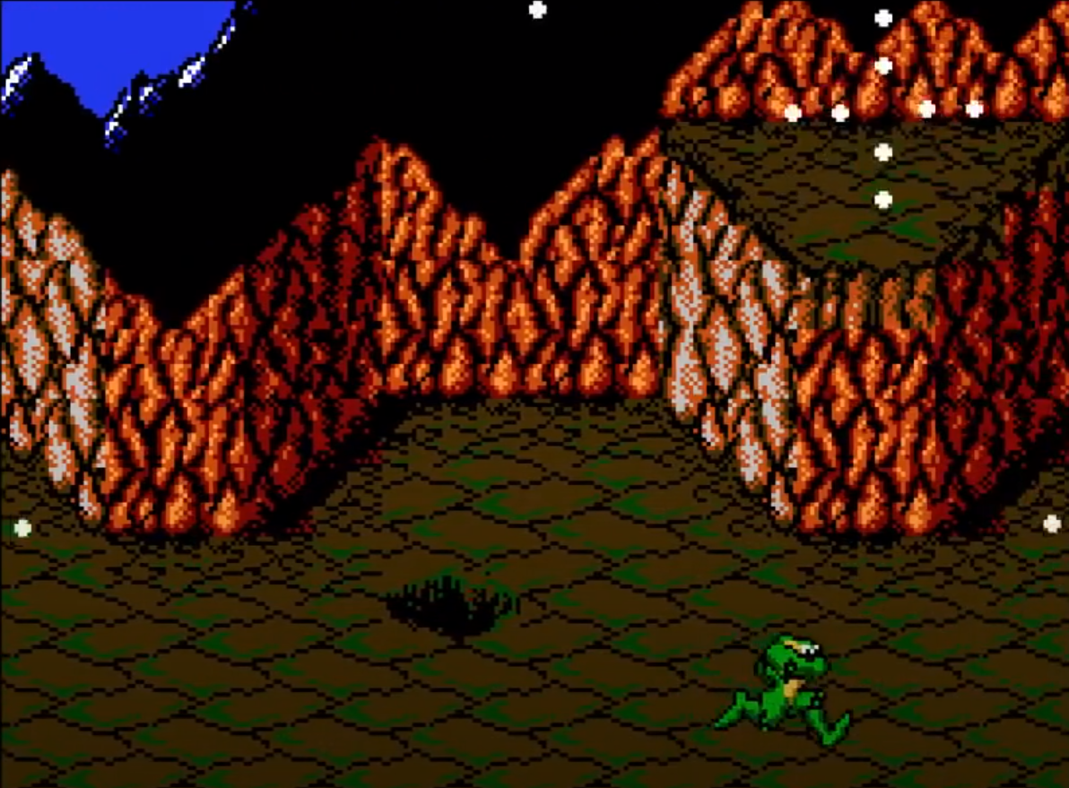 Порталы (Warp зоны) в Battletoads выглядят вот так. в виде кружков постоянно расширяющихся и сужающихся в определенной точке уровня.