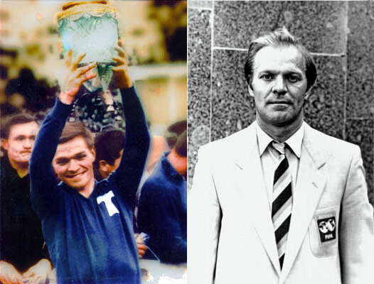 На левой фотографии 22-летний Юрий Савченко с  только что завоеванным автозаводцами Кубком СССР-1968, в финале которого он забил победный гол. На правом фото – Юрий Савченко после присвоения звания арбитр ФИФА (1988 год). Фото: Игорь Уткин. 