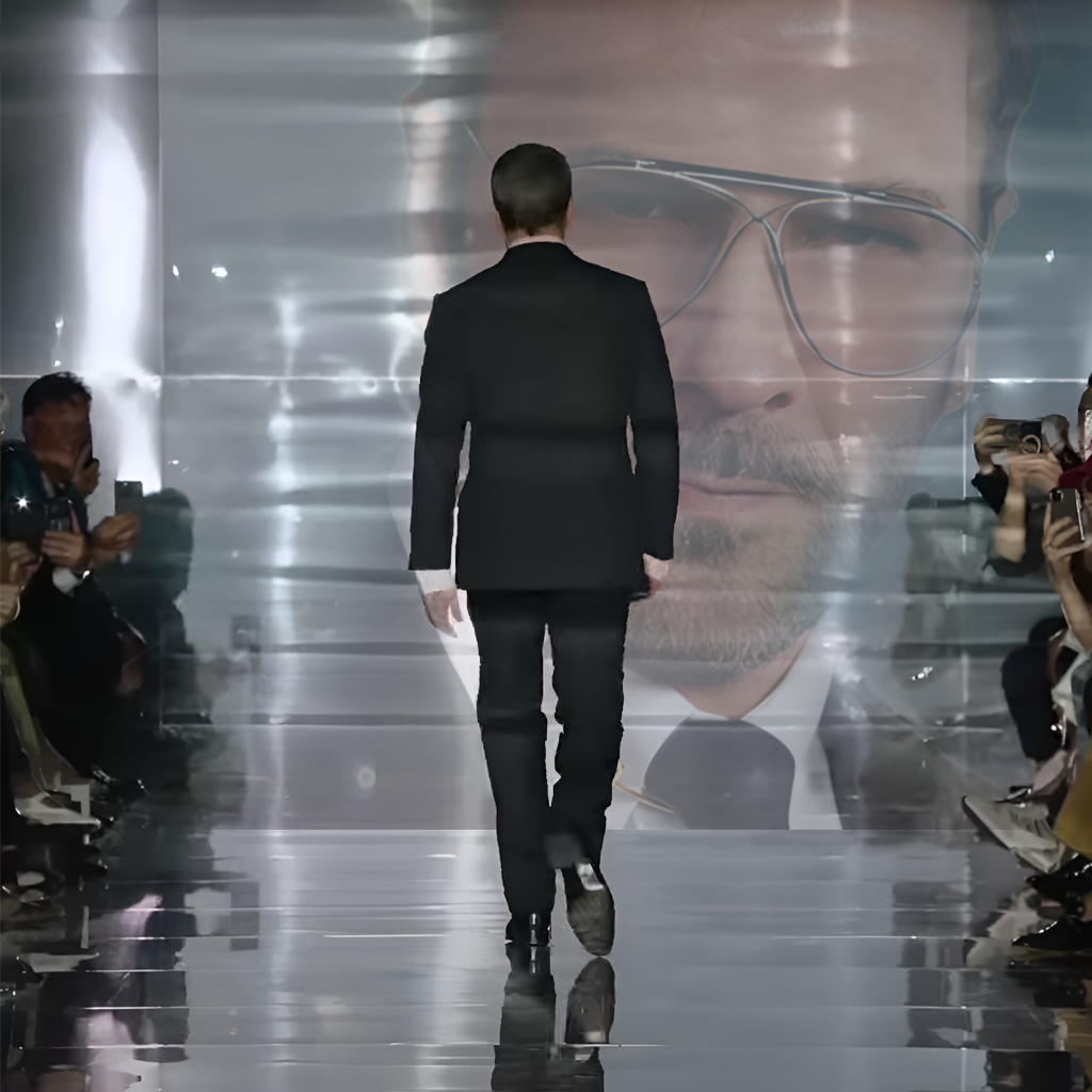 Иллюстрация Роскошное зрение. Фрагмент видео youtube.com/@TomFord. Показ Tom Ford SS 23. Том Форд креативный директор модного дома Tom Ford SA 