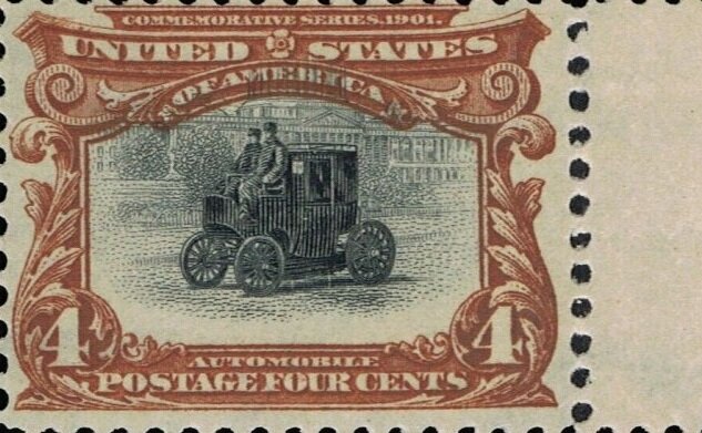 Почтовая марка Michel № 134 (Scott № 296) США 1901 года с изображением электромобиля (Фото: https://electricalschool.info)
