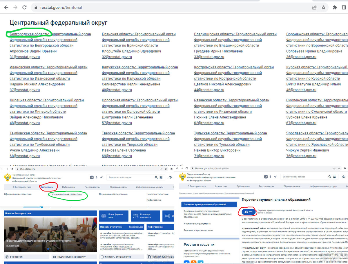 Информацию о том, какие и сколько муниципальных образований в том или ином субъекте РФ, можно получить на сайте территориального органа Росстата по соответствующему субъекту РФ