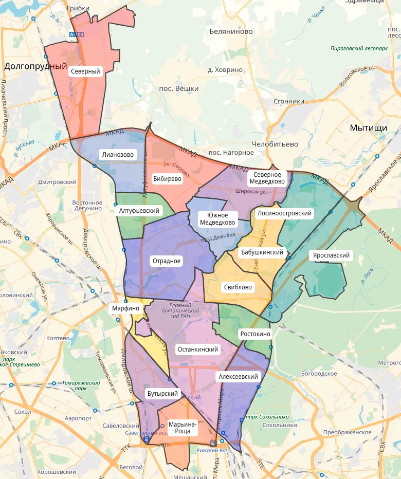 Карта москвы северо восточного округа москвы