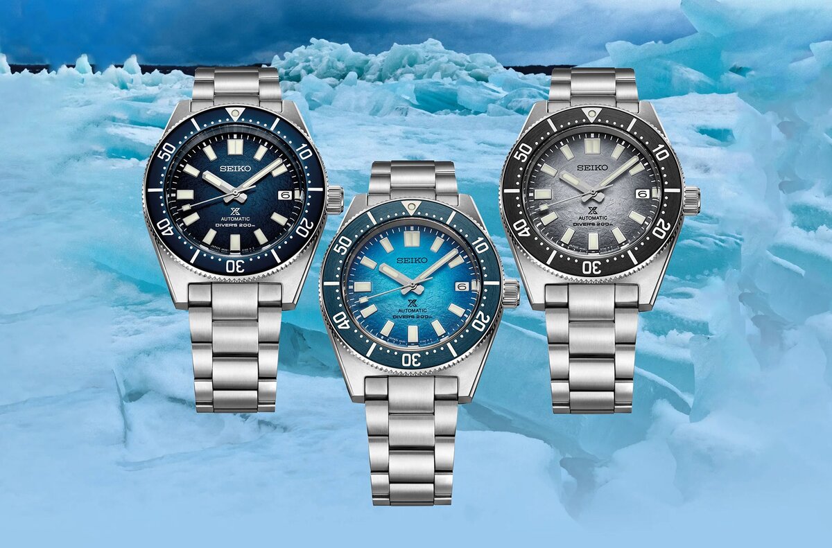 Seiko пополнили свою коллекцию тремя новенькими Prospex.
Во всех трех моделях прослеживается тема ледяной воды.