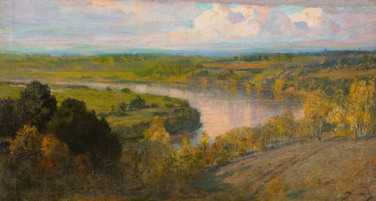 Василий Поленов. Ока. Осень. 1910-е. Холст на картоне, масло. 57 x 103. Государственная Третьяковская галерея