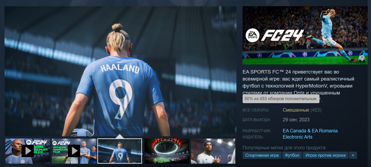     Страница EA Sports FC 24 в Steam