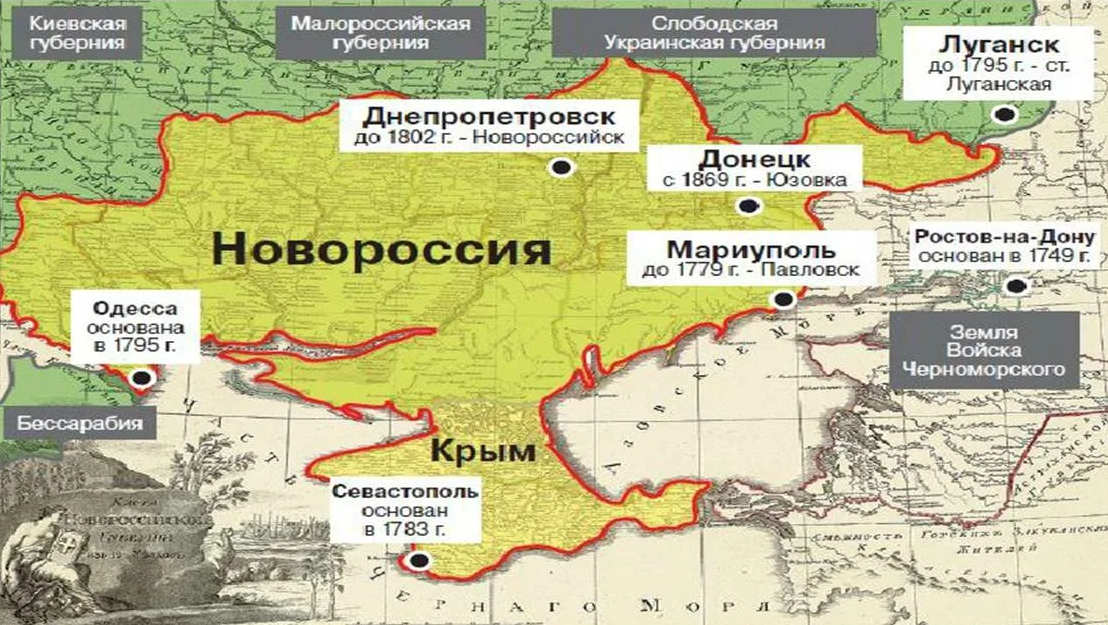 Границы Украины. Карта Новороссии и Малороссии. Новороссия на карте Российской империи при Екатерине. Территория Украины граница с Россией.