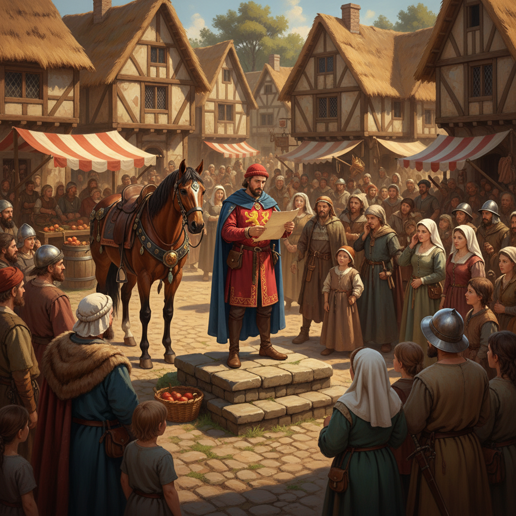 Горожане слушают королевского глашатая.