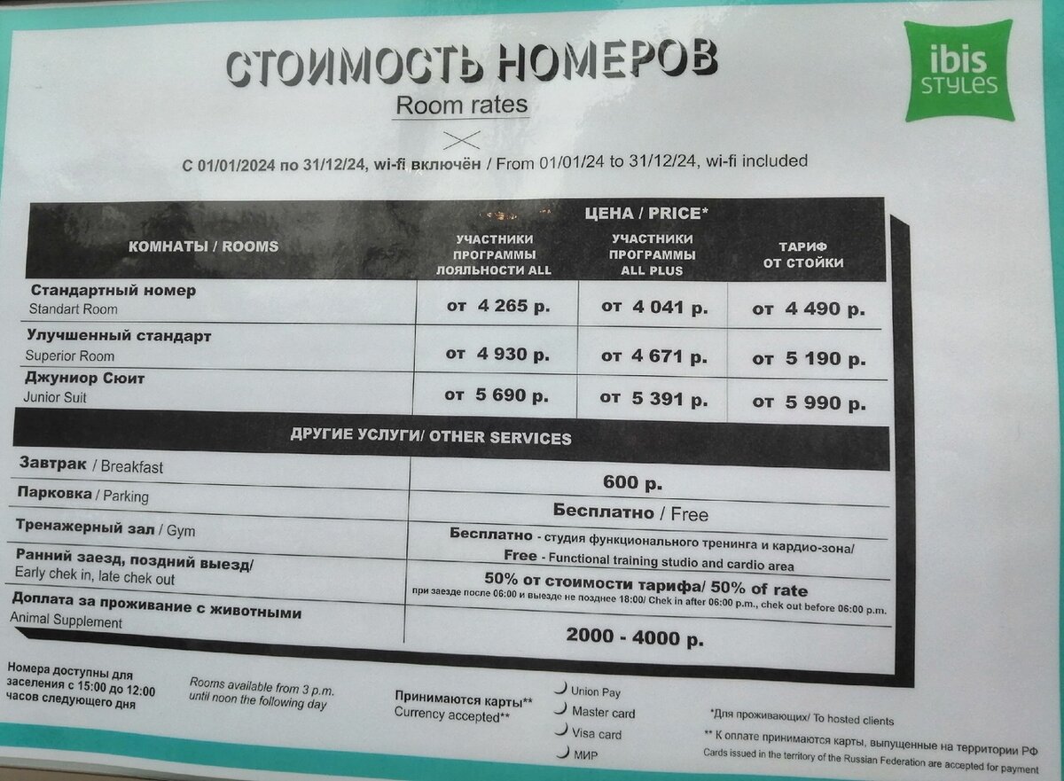 Цены в отеле "Ибис" на 2024 год. Челябинск