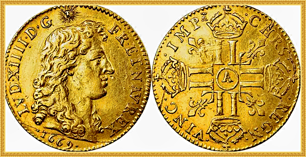 Французский луидор времен Людовика XIV. 