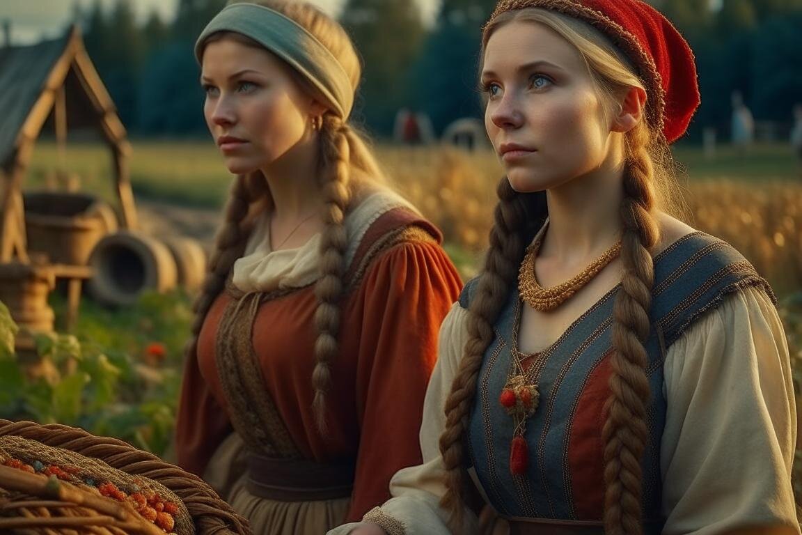 Две славянки прошлого смотрят на славян будущего и диву даются)))