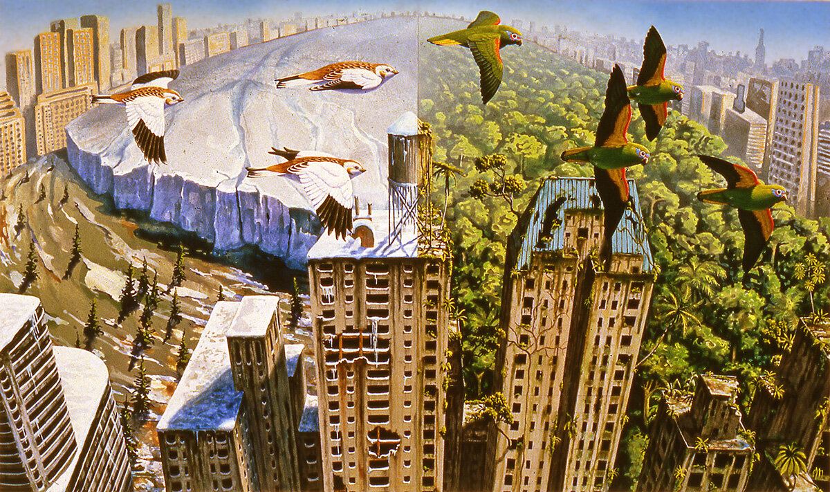 © Алексис Рокман (Alexis Rockman). Центральный парк Нью-Йорка (постапокалиптический вид в двух стадиях).