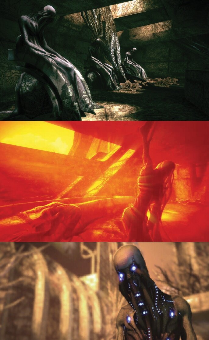 Вот так протеанцы представлялись нам в первой части сериала. Образ Коллекционеров и впоследствии протеанца-сопартийца от этого отличается разительно. 