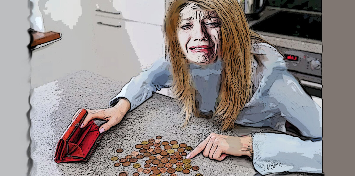 Женщина считает копейки. Иллюстрация