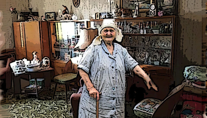 Бабушка в старом халате. Иллюстрация