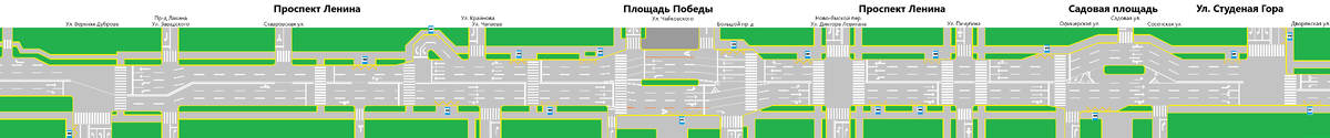 Разметка проспекта Ленина в наши дни.