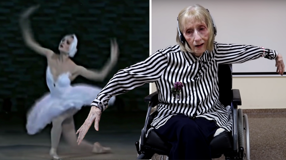 Пожилая балерина с деменцией услышала в наушниках музыку "Умирающего лебедя" и стала воспроизводить балетные движения