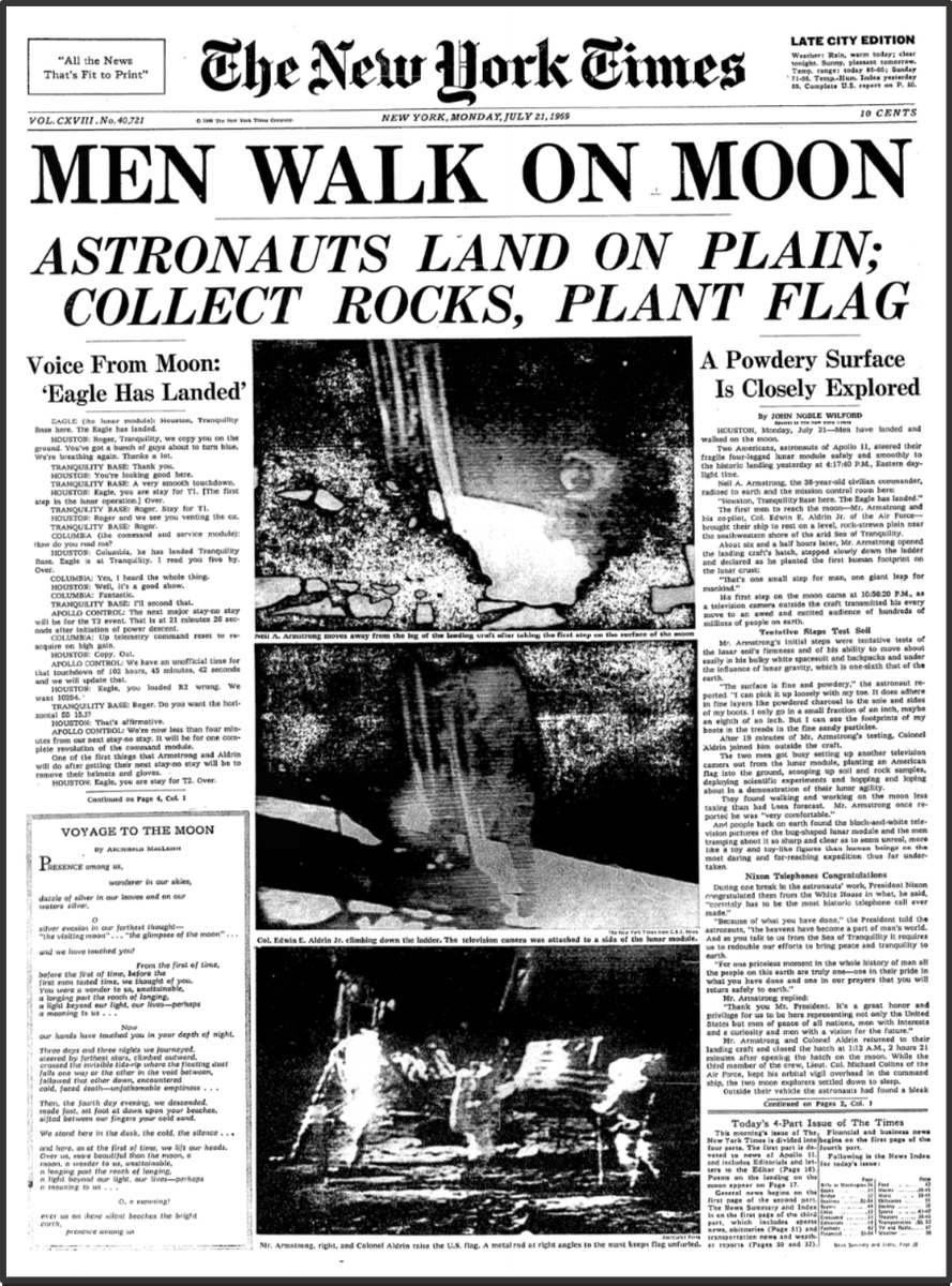 Нью-Йорк Таймс 21 июля 1969 года