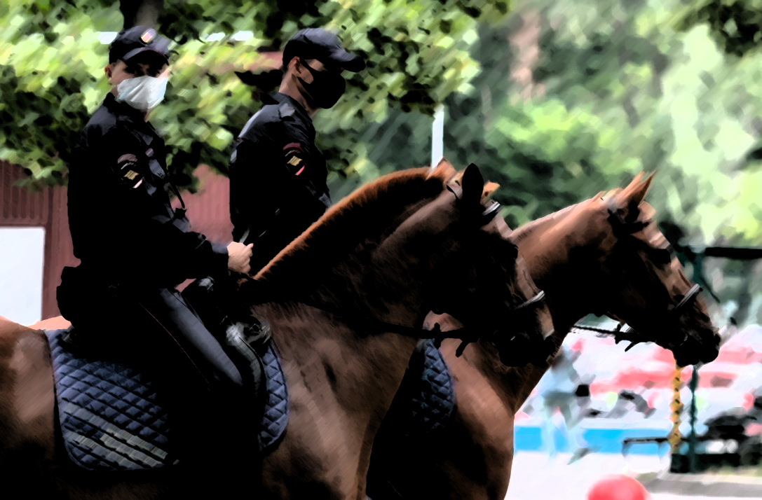 Из-за леса выезжает конная милиция...