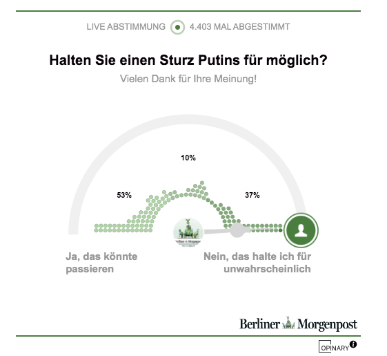 Опрос на сайте ВМ: «Верите ли вы в возможность свержения Путина?» 53% верят.